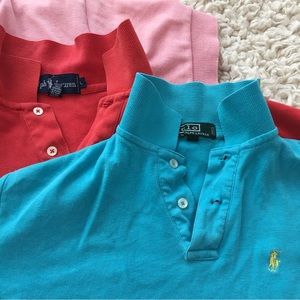 Bundle 3 polo shirts blue red pink, for golf pickle ball or summer weekends